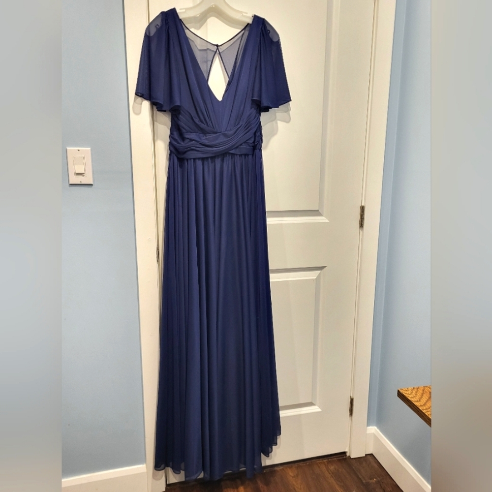 Flutter Sleeve Chiffon Crisscross Maxi Dress Davids Bridal Marine V Neck